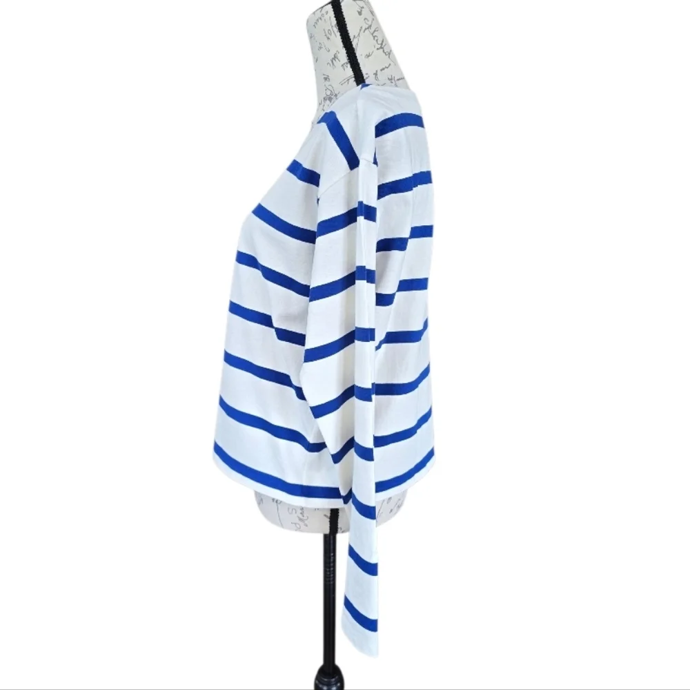 J. Crew Cropped Blue White Stripe Long Sleeve Top M